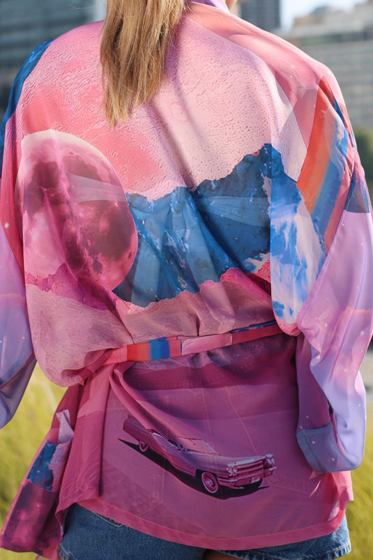 Pink Moons Short Kimono