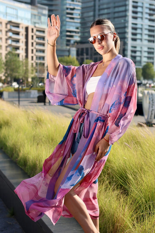 Pink Moons Long Kimono