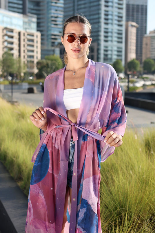 Pink Moons Long Kimono