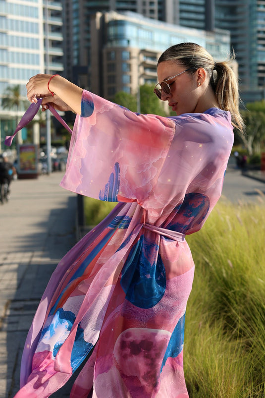 Pink Moons Long Kimono
