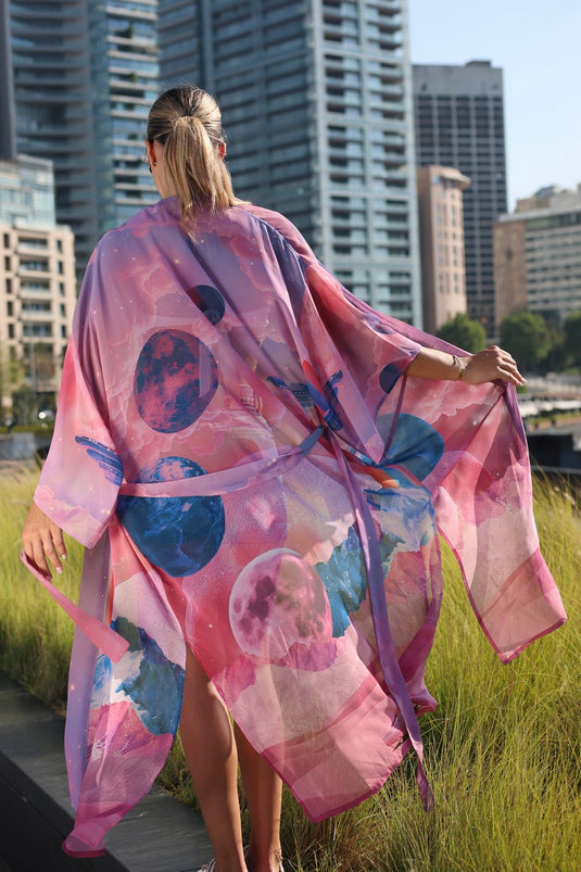 Pink Moons Long Kimono