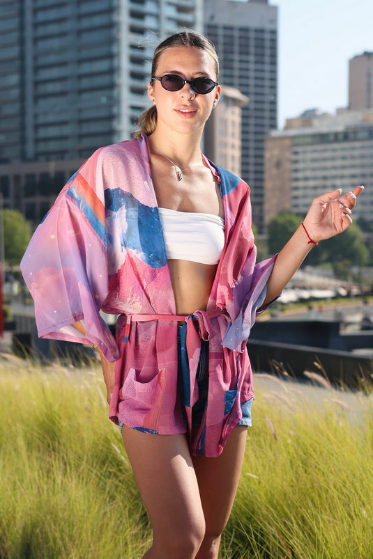 Pink Moons Short Kimono