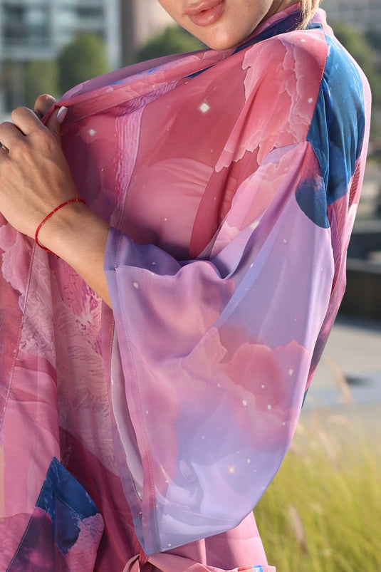 Pink Moons Short Kimono