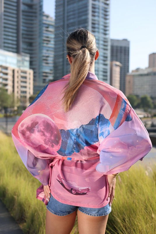Pink Moons Short Kimono