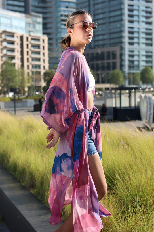 Pink Moons Long Kimono