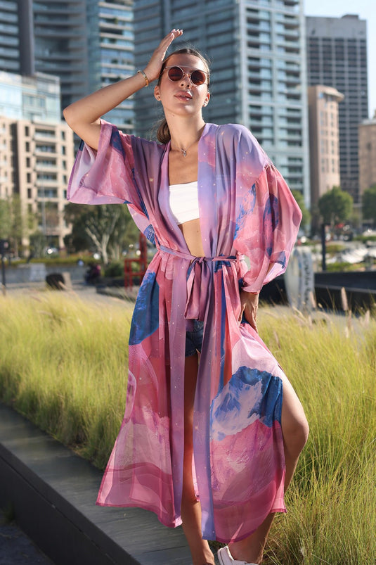 Pink Moons Long Kimono