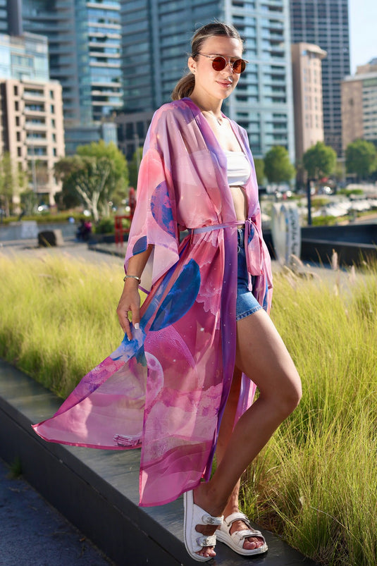 Pink Moons Long Kimono