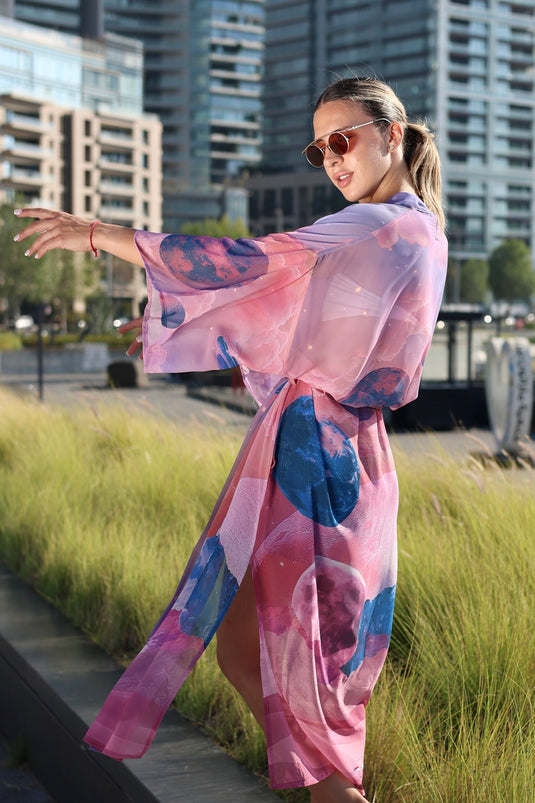 Pink Moons Long Kimono