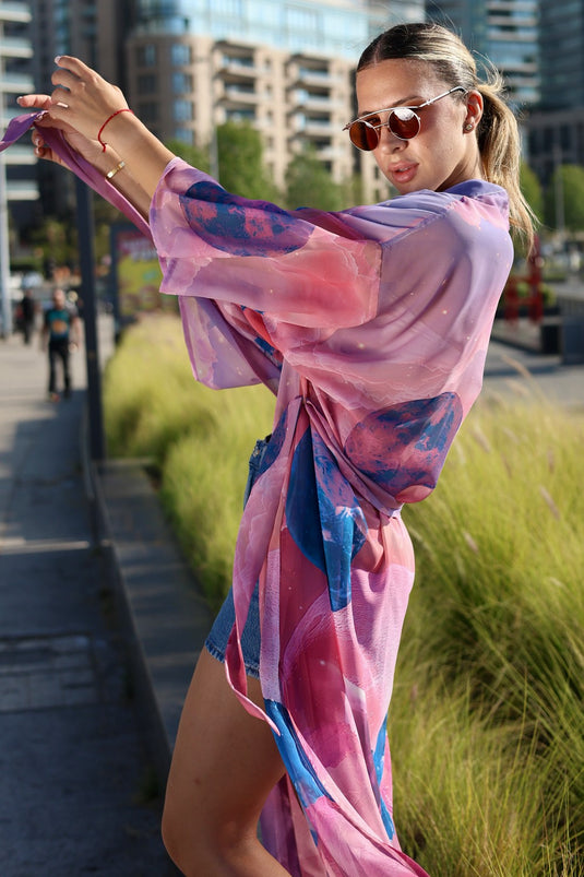 Pink Moons Long Kimono
