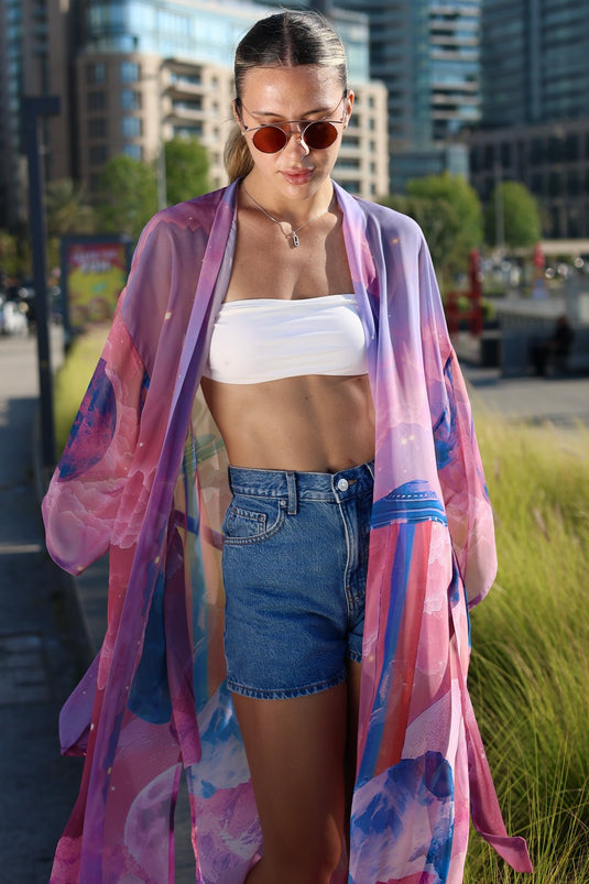 Pink Moons Long Kimono