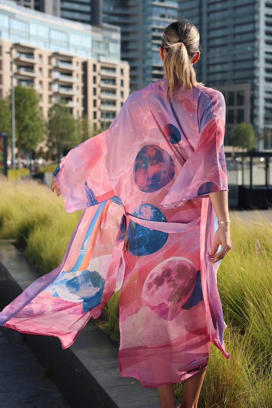 Pink Moons Long Kimono