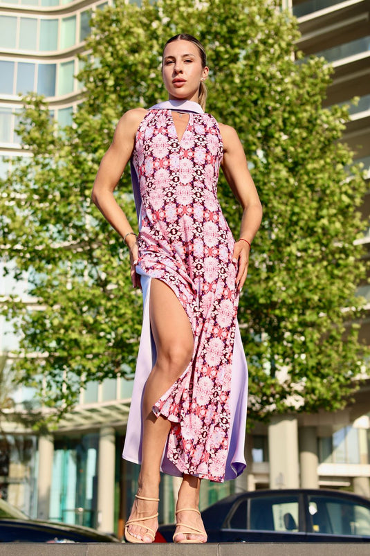 KALEIDOSCOPE FLOWERS HALTER DRESS