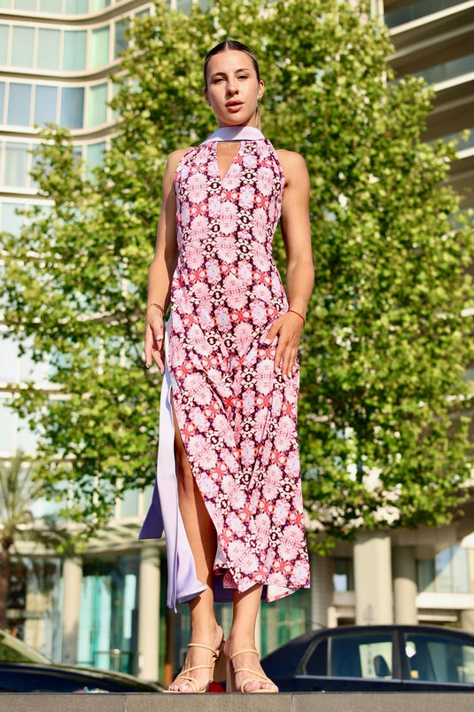 KALEIDOSCOPE FLOWERS HALTER DRESS