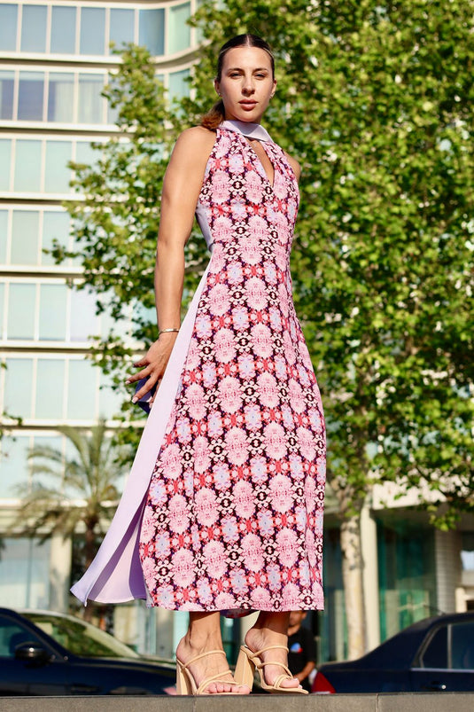 KALEIDOSCOPE FLOWERS HALTER DRESS