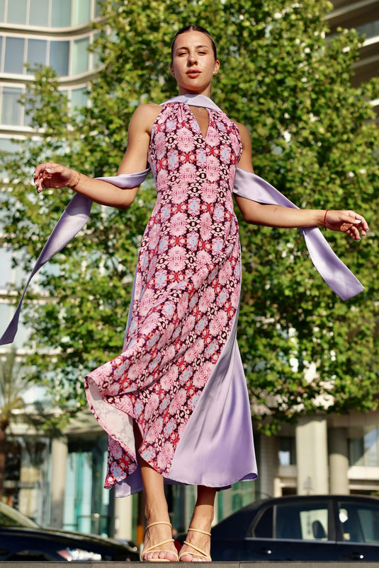 KALEIDOSCOPE FLOWERS HALTER DRESS