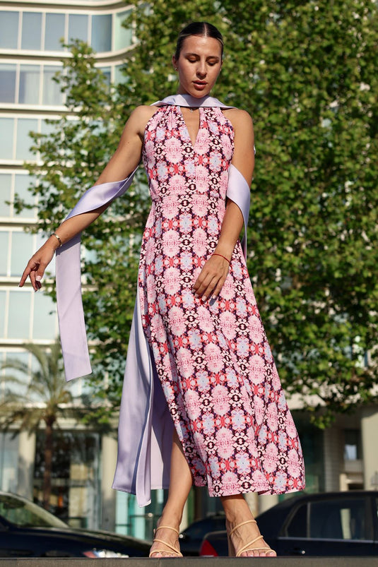 KALEIDOSCOPE FLOWERS HALTER DRESS