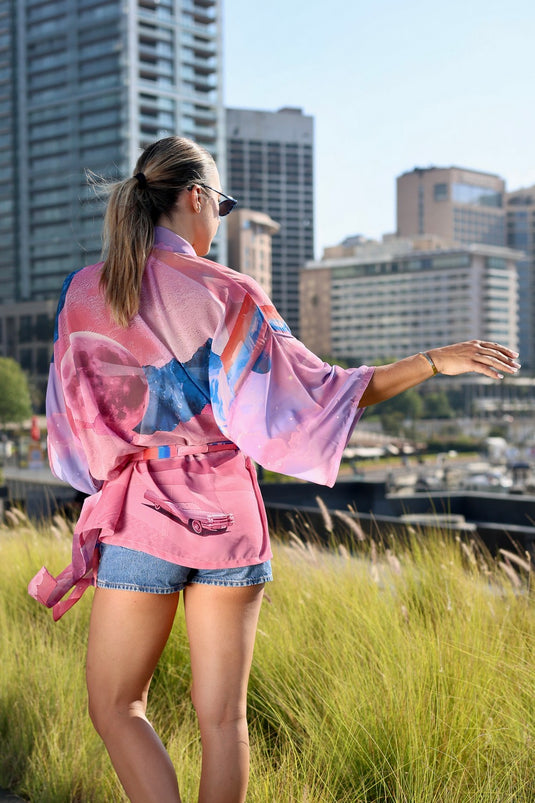 Pink Moons Short Kimono